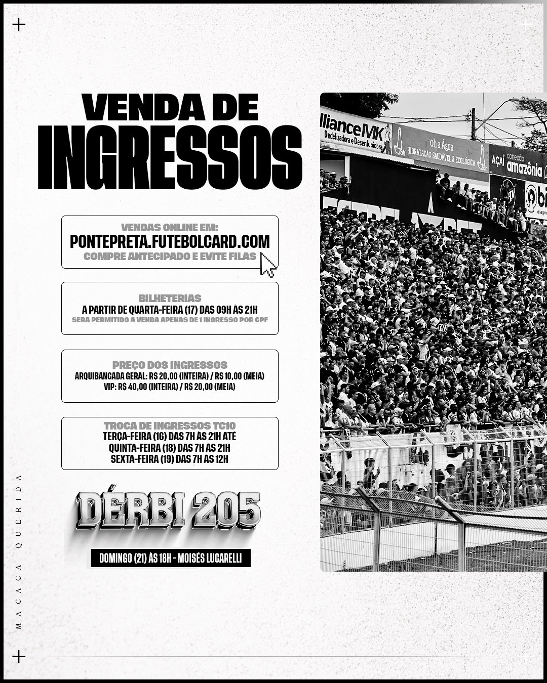 Ponte Preta divulga informações sobre venda de ingressos para o dérbi 205