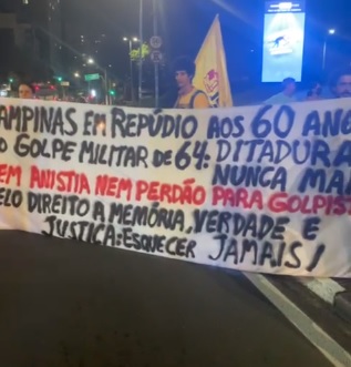 Movimentos sociais fazem protesto em Campinas contra ditadura e golpe militar