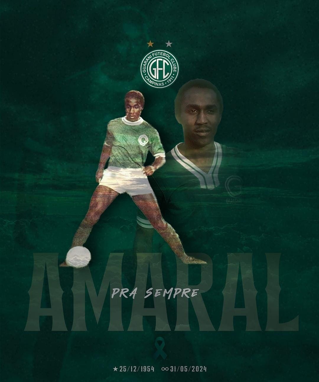 Ídolo do Guarani e zagueiro da Seleção Brasileira, Amaral morre aos 69 anos