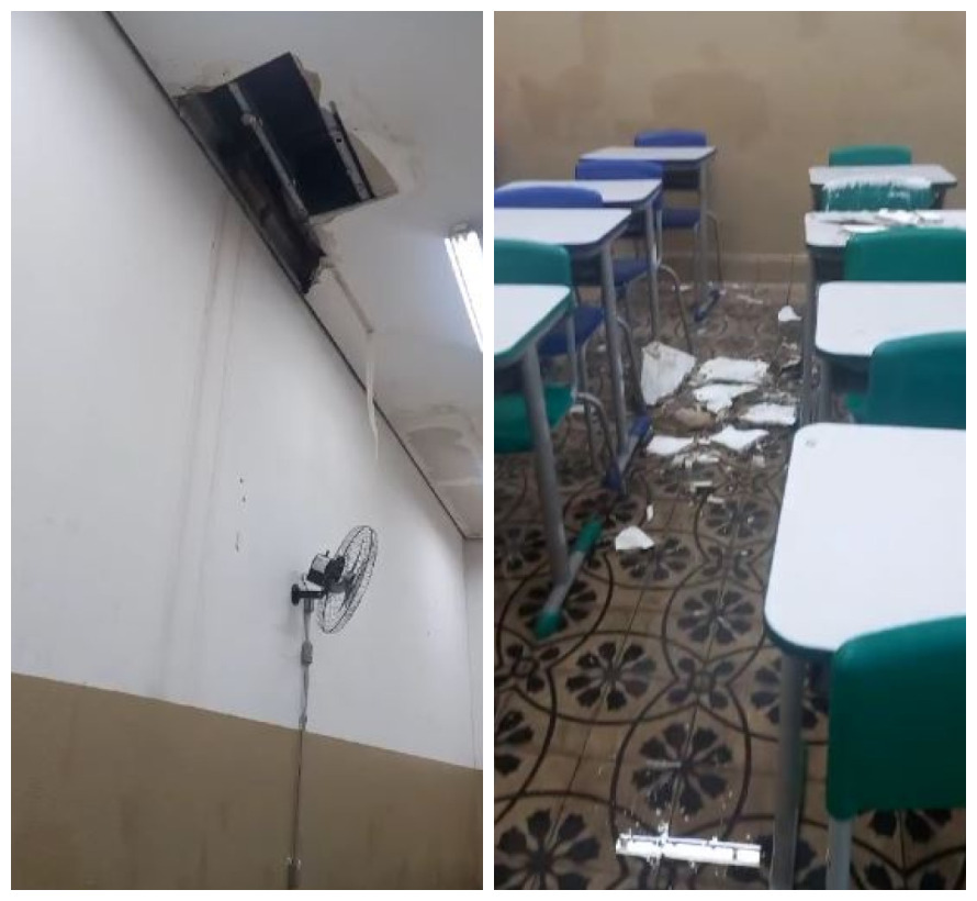 Teto de sala de aula da Escola Estadual Dom Barreto desaba; ninguém ficou ferido
