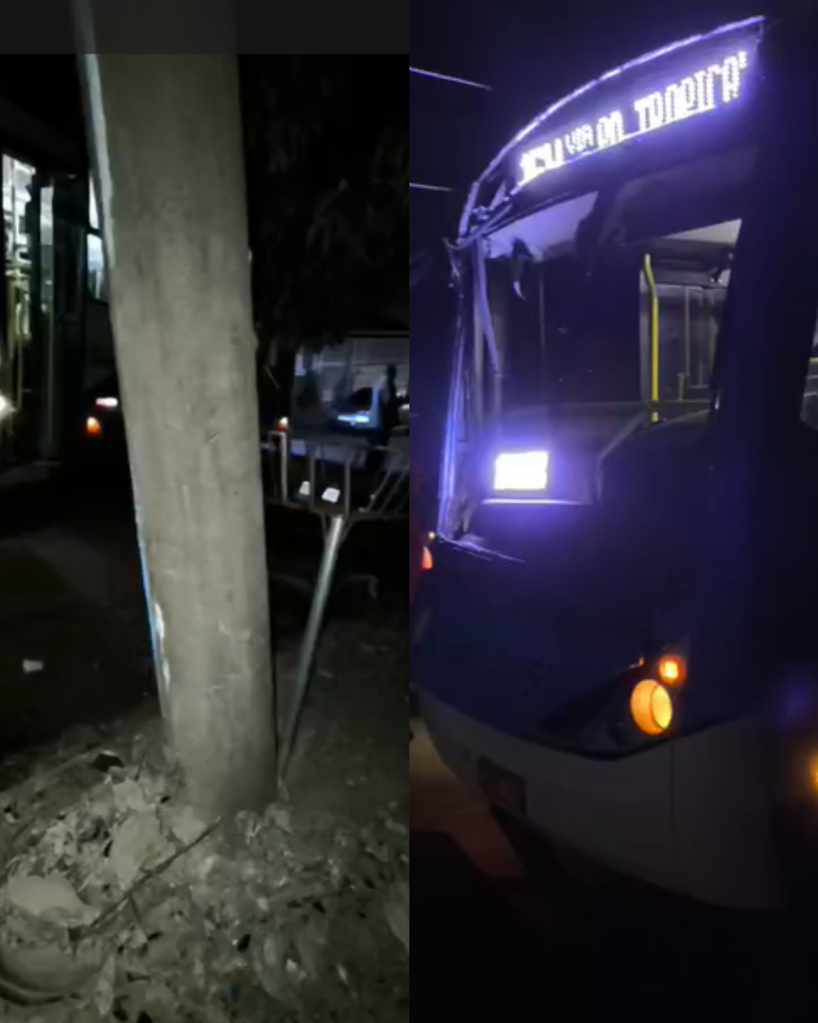 Ônibus perde freio e derruba poste no Parque Tropical