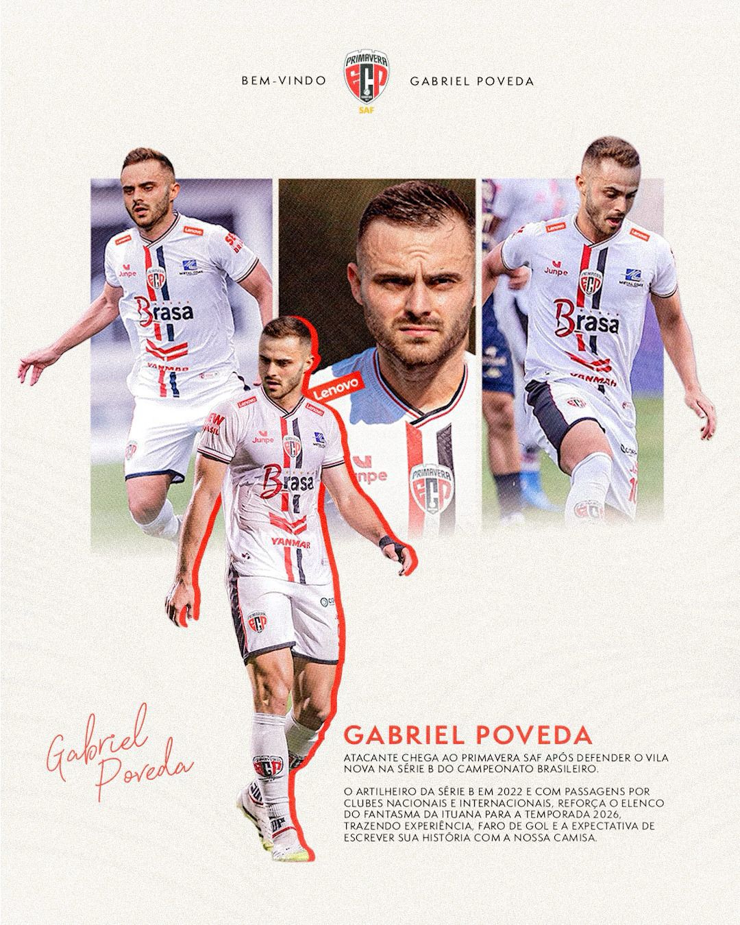 Primavera anuncia contratação do atacante Gabriel Poveda