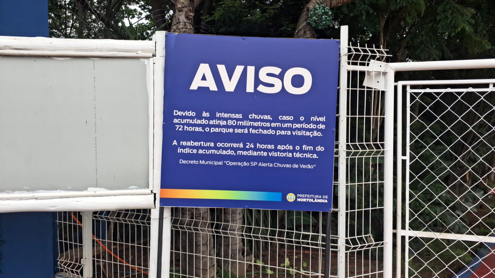 Hortolândia fecha dois parques por causa do alto volume de chuvas