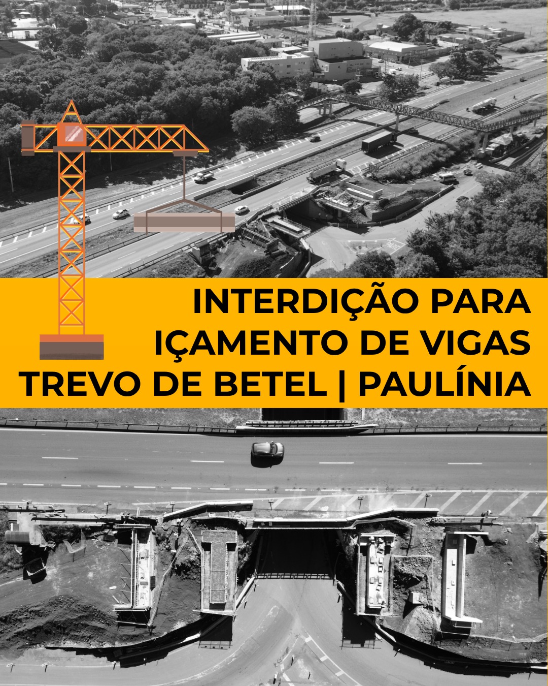 Trevo de Betel na SP-332 terá interdição noturna para içamento de vigas em Paulínia 