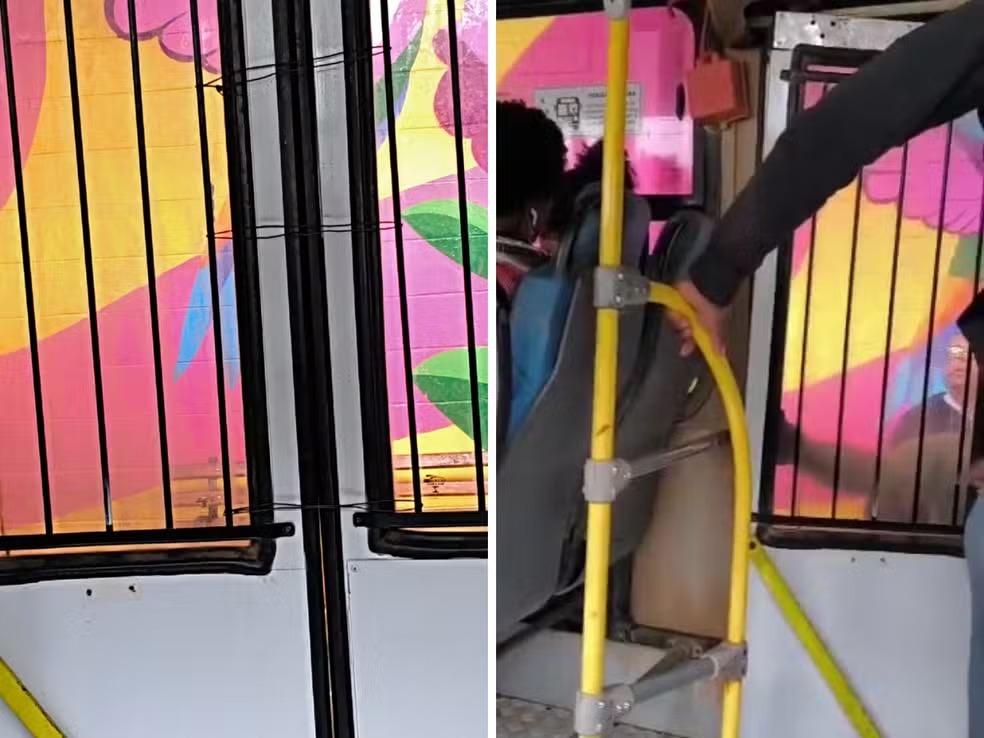 Porta de ônibus se solta durante viagem em Campinas; arame é improvisado para conclusão do trajeto