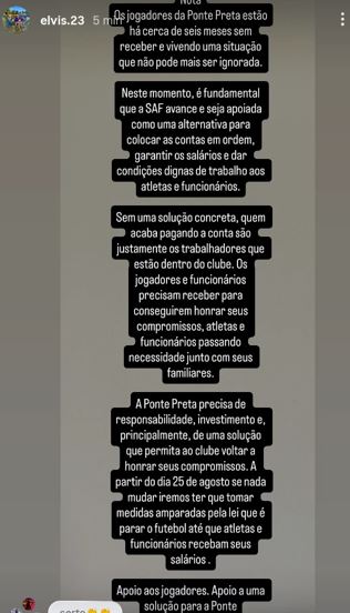 Antes da goleada contra o Vila, atletas da Ponte divulgam nota a favor de SAF e ameaçam greve