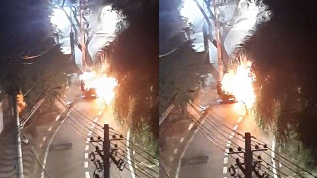 Porsche pega fogo durante a madrugada e interdita trecho da Av. Anchieta, em Campinas 