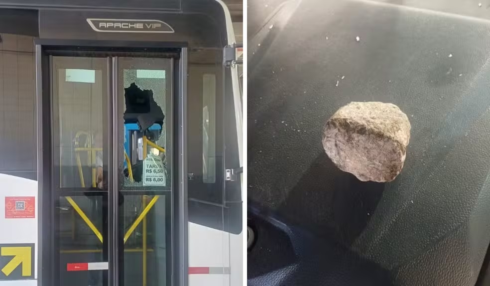 Motorista de ônibus é atingido por pedra após buzinar para carro que avançou sinal vermelho em Campinas