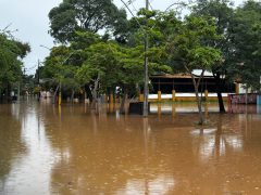 Rio Piracicaba atinge nível de extravasamento na região da Rua do Porto